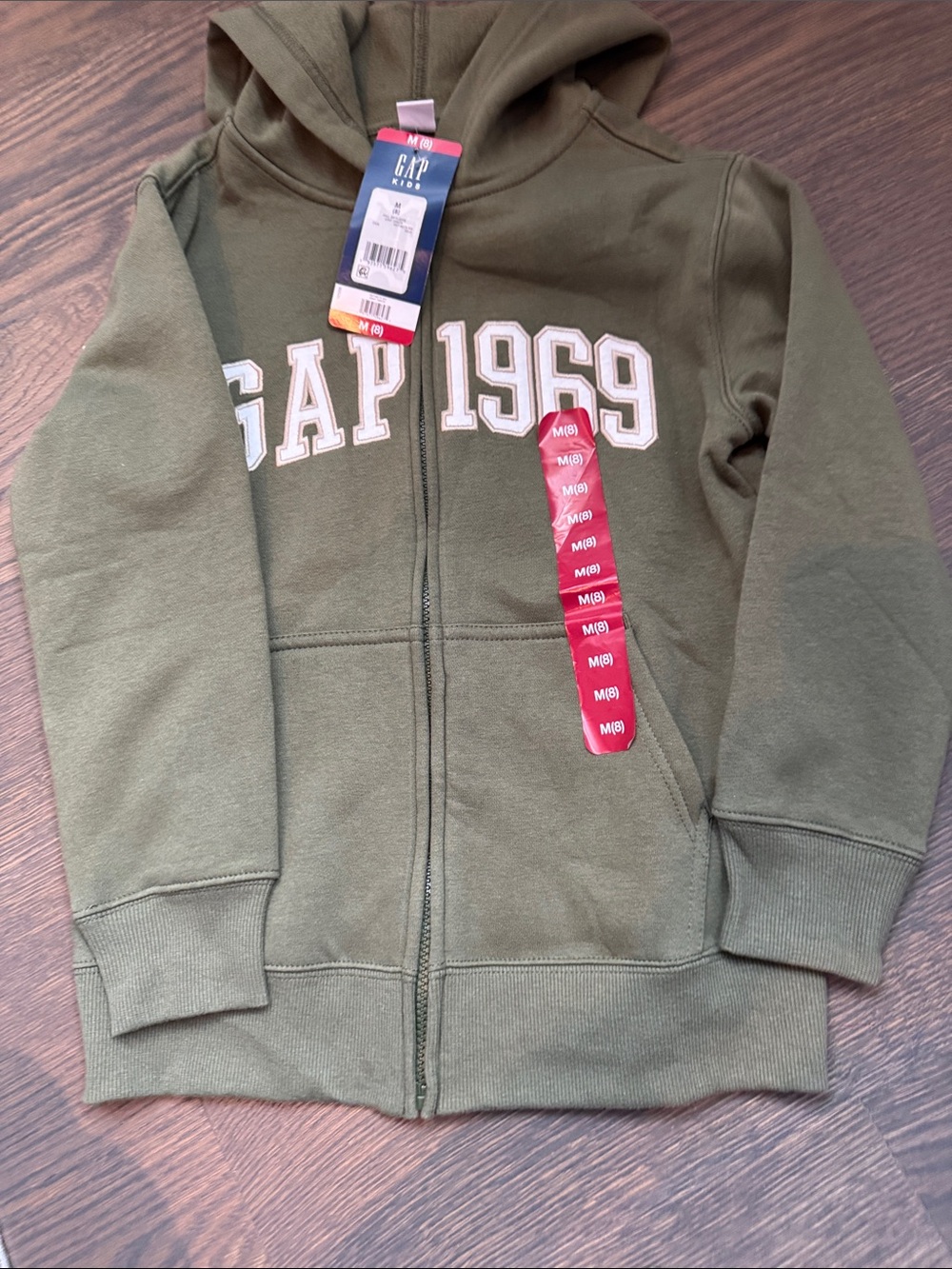 GAP Kids Olive Zip-Up Hoodie with GAP 1969 Logo